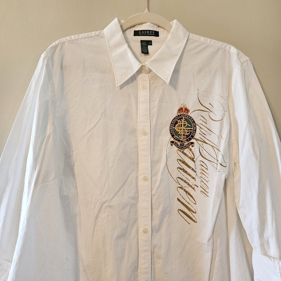 Lauren Ralph Lauren White Logo Button Down Casual Shirt Size 2X. - Picture 4 of 13
